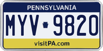 PA license plate MYV9820