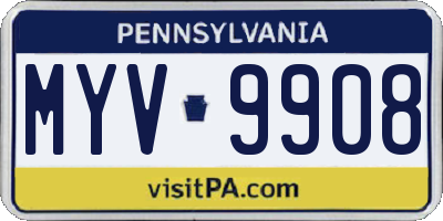 PA license plate MYV9908