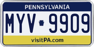 PA license plate MYV9909
