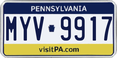 PA license plate MYV9917