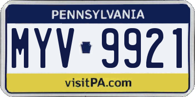 PA license plate MYV9921