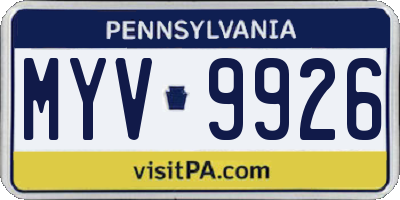 PA license plate MYV9926