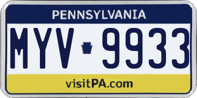 PA license plate MYV9933