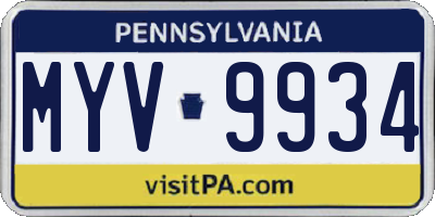 PA license plate MYV9934