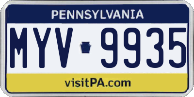PA license plate MYV9935
