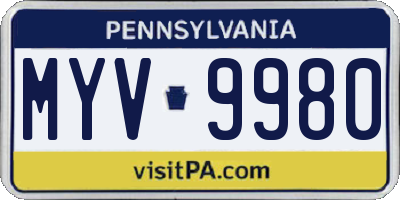 PA license plate MYV9980