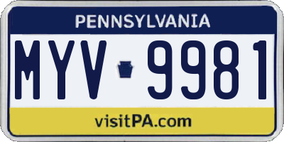 PA license plate MYV9981