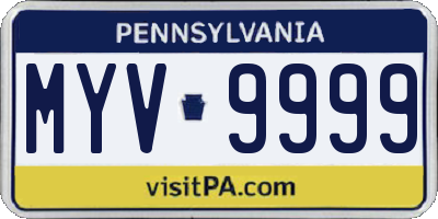 PA license plate MYV9999
