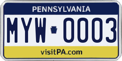 PA license plate MYW0003