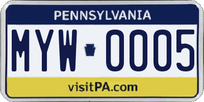 PA license plate MYW0005