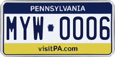 PA license plate MYW0006
