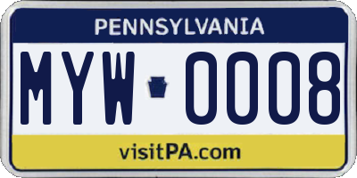 PA license plate MYW0008