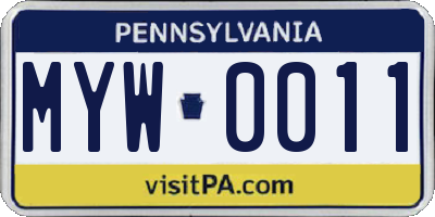 PA license plate MYW0011