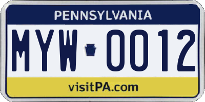 PA license plate MYW0012