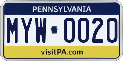 PA license plate MYW0020