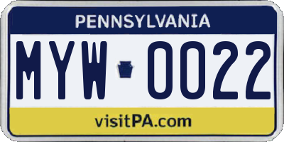 PA license plate MYW0022