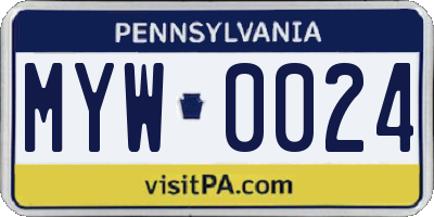 PA license plate MYW0024