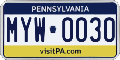 PA license plate MYW0030