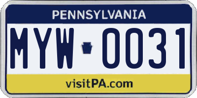 PA license plate MYW0031