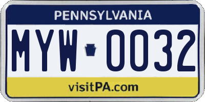 PA license plate MYW0032