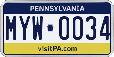 PA license plate MYW0034