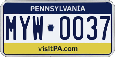 PA license plate MYW0037