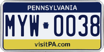PA license plate MYW0038