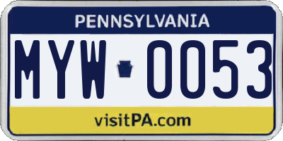 PA license plate MYW0053