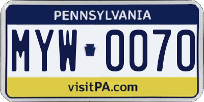 PA license plate MYW0070