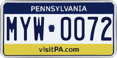 PA license plate MYW0072