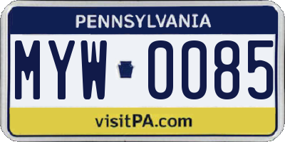 PA license plate MYW0085
