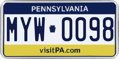 PA license plate MYW0098