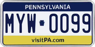 PA license plate MYW0099