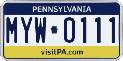 PA license plate MYW0111