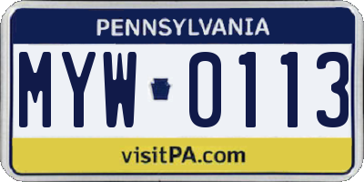 PA license plate MYW0113