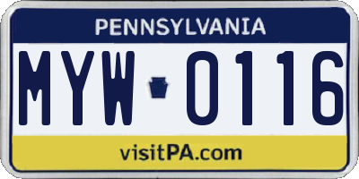 PA license plate MYW0116