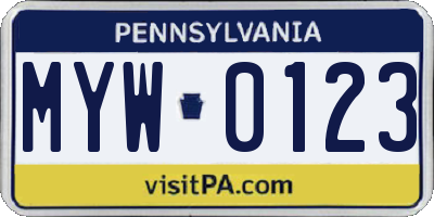PA license plate MYW0123