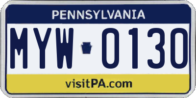 PA license plate MYW0130