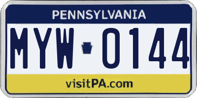 PA license plate MYW0144