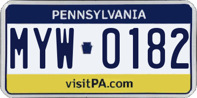 PA license plate MYW0182