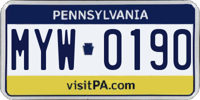 PA license plate MYW0190
