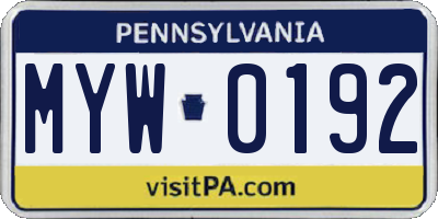 PA license plate MYW0192