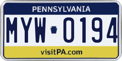 PA license plate MYW0194