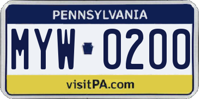 PA license plate MYW0200