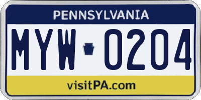 PA license plate MYW0204