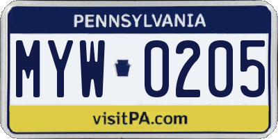 PA license plate MYW0205