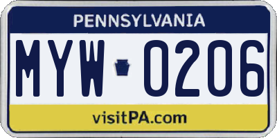 PA license plate MYW0206