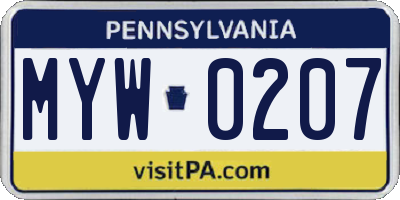 PA license plate MYW0207