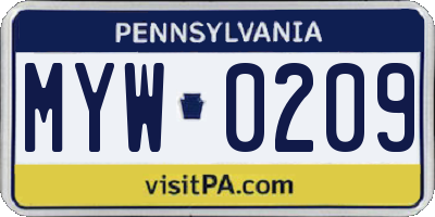PA license plate MYW0209