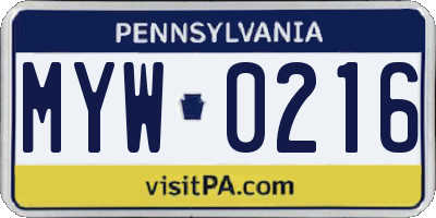 PA license plate MYW0216
